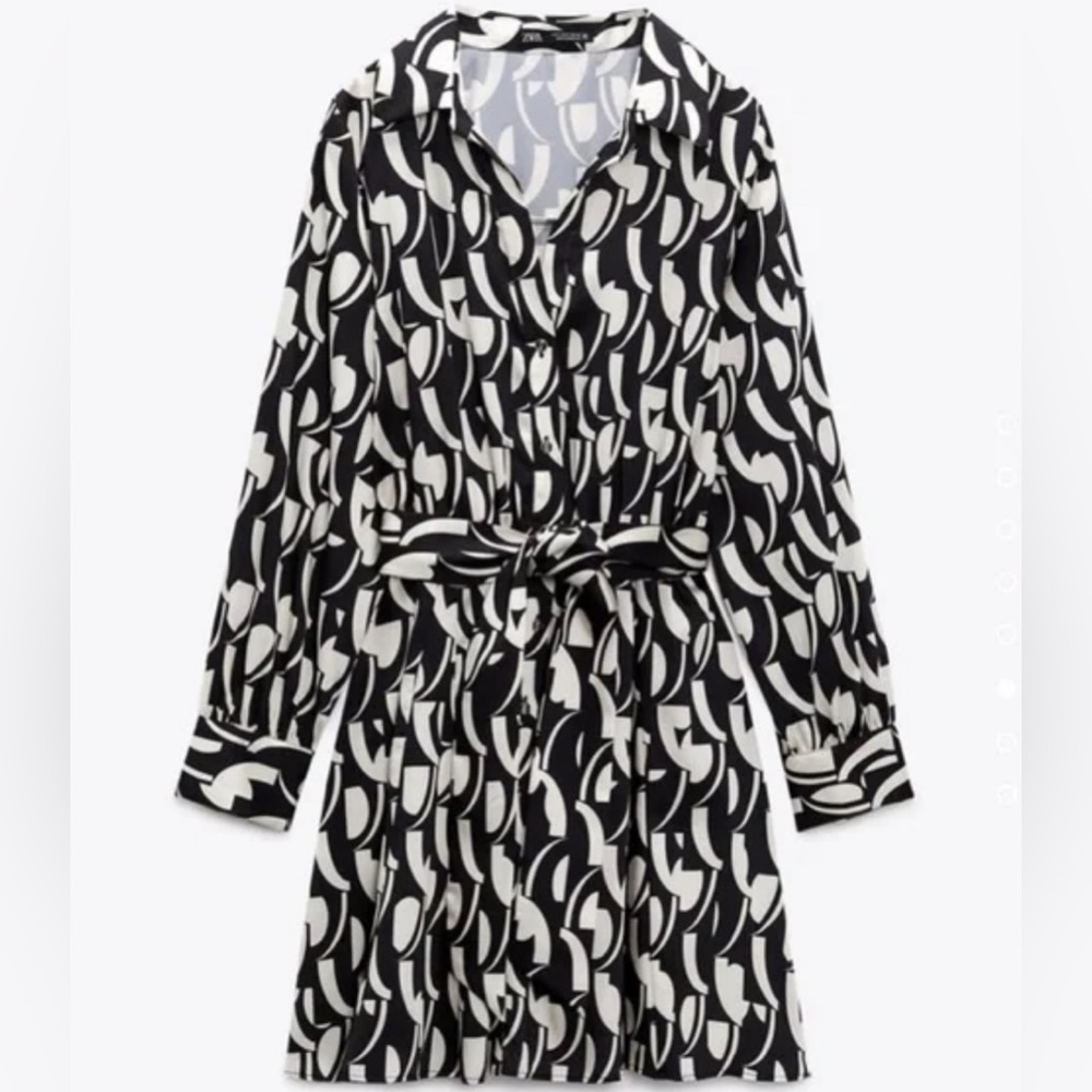 Zara belted mini shirt dress Black&Beige Size L
